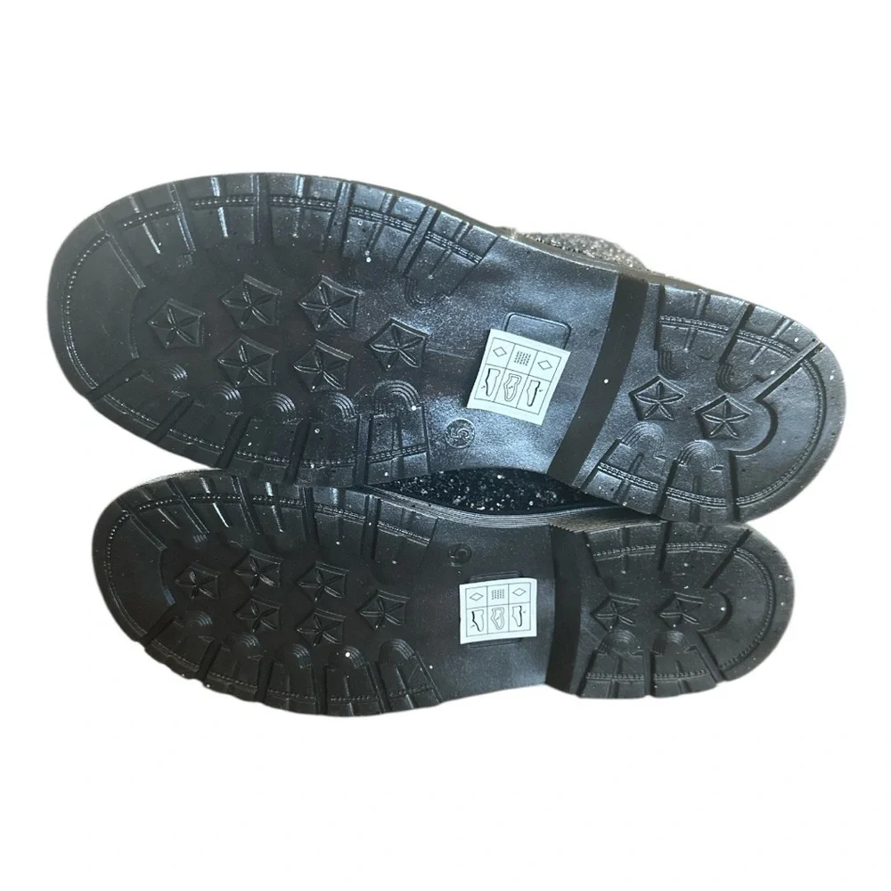 FABKIDS Girls Glitter Combat Boots Black Sparkle Size 5/UK 4/EU 37